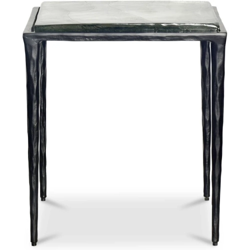 Mari Side Table in Clear Casted Glass & Hammered Metal