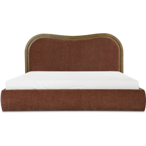 Camilla Queen Bed in Brown Fabric & Chestnut Finish Wood