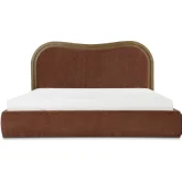 Camilla Queen Bed in Brown Fabric & Chestnut Finish Wood