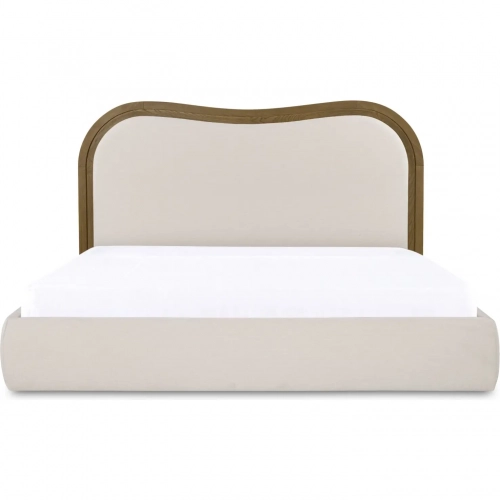 Camilla King Bed in Oat Beige Fabric & Wood