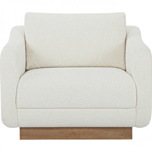 Keane Lounge Accent Chair in Cream Fabric & Wood