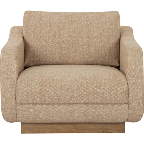 Keane Lounge Accent Chair in Ochre Yellow Brown Fabric & Wood