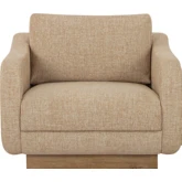 Keane Lounge Accent Chair in Ochre Yellow Brown Fabric & Wood