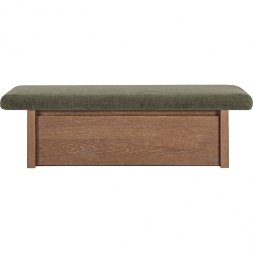 Gemma Storage Bench in Dark Green Chenille Fabric & Brushed Wood