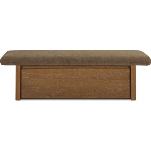 Gemma Storage Bench in Taupe Chenille Fabric & Brushed Wood