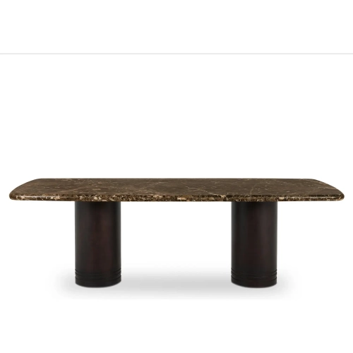 Daphne 96" Dining Table in Italian Dark Brown Emperador Marble & Wood