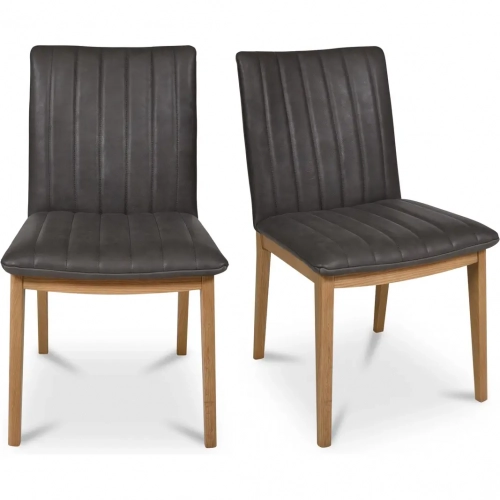 Demi Dining Chair in Channel Tufted Brown Top Grain Leather (Set of 2)