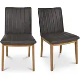 Demi Dining Chair in Channel Tufted Brown Top Grain Leather (Set of 2)