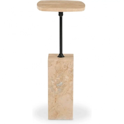 Caro Side Table in Beige Travertine & Blackened Bronze