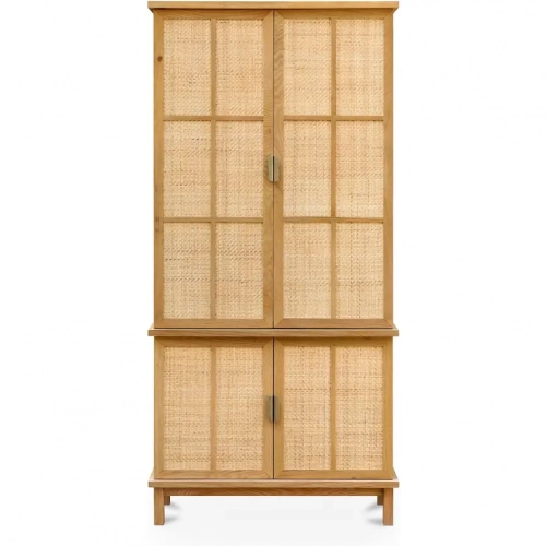 Seymour Tall Cabinet Natural Wood & Rattan