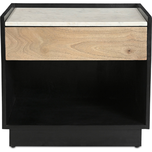 Carter Nightstand in Black Wood, Natural Wood & White Banswara Marble