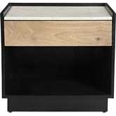 Carter Nightstand in Black Wood, Natural Wood & White Banswara Marble
