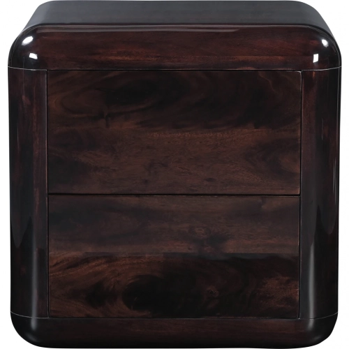 Rory 2 Drawer Nightstand in High Gloss Dark Brown Acacia Wood
