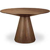 Otago Round Dining Table in Walnut Veneer w/ Brushed Stainless Accent on Base