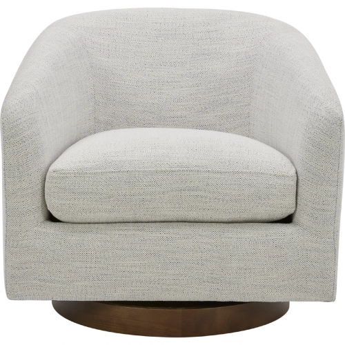 Oscy Swivel Chair in Splashed Ivory White fabric & Wood