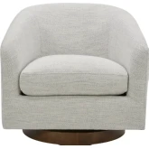 Oscy Swivel Chair in Splashed Ivory White fabric & Wood
