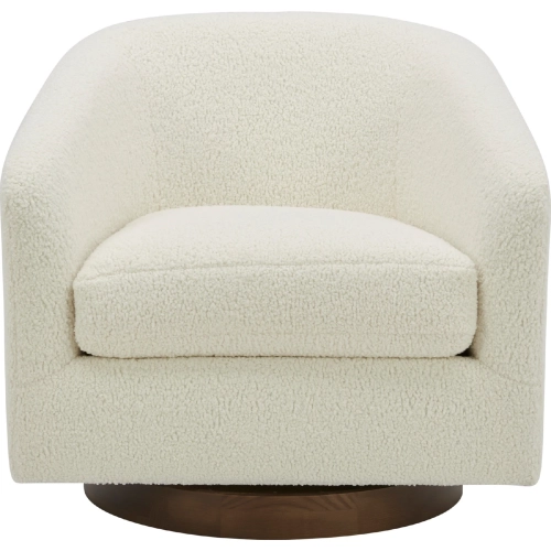 Oscy Swivel Chair in White Vegan Shearling & Wood