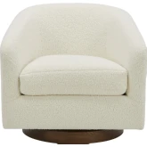 Oscy Swivel Chair in White Vegan Shearling & Wood