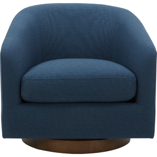 Oscy Swivel Chair in Dark Atlantic Blue Fabric & Wood