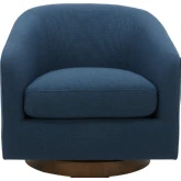 Oscy Swivel Chair in Dark Atlantic Blue Fabric & Wood