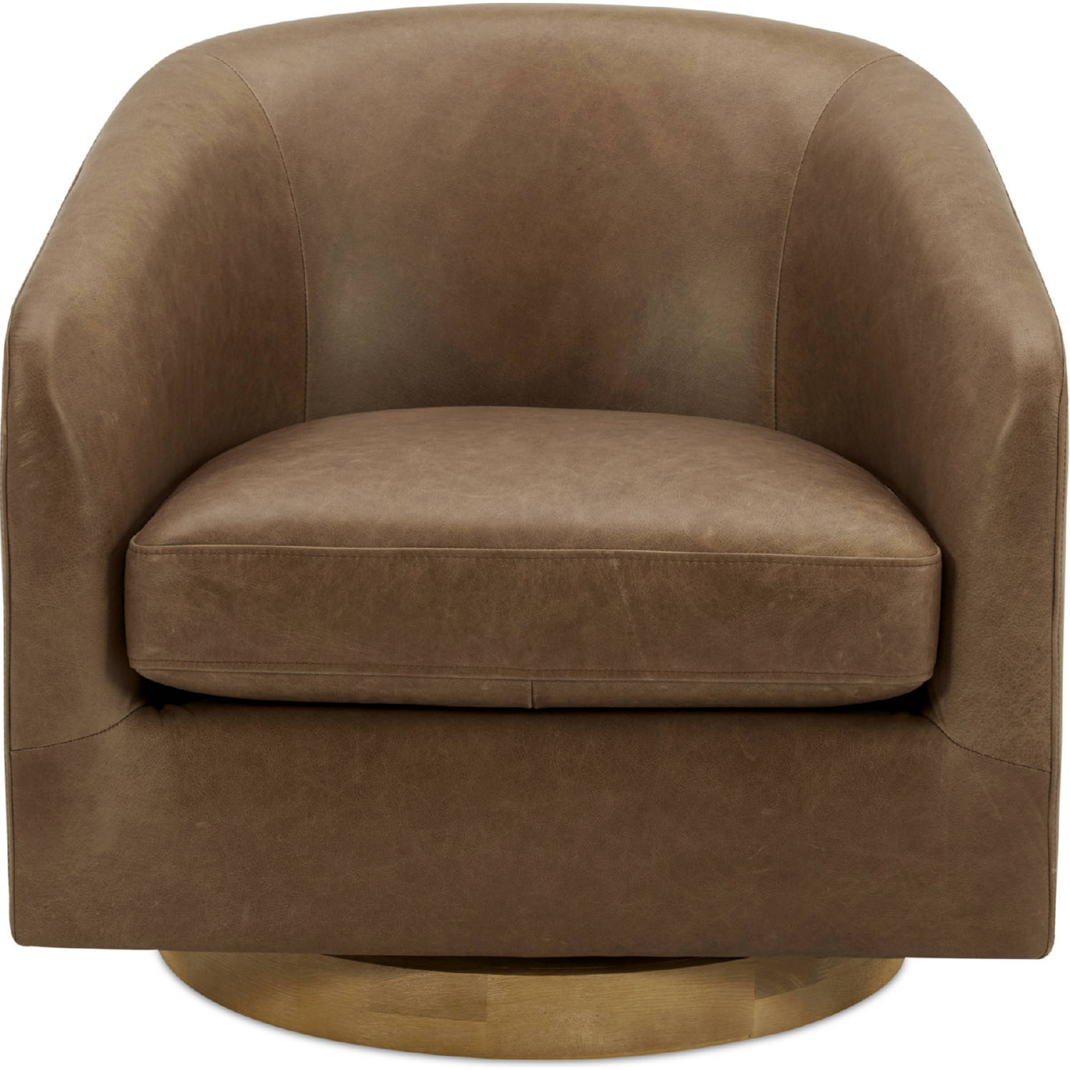 Moe's KQ-1015-40 Oscy Swivel Accent Chair in Tan Top Grain Leather & Wood