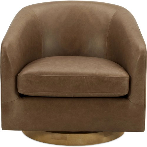 Oscy Swivel Chair in Tan Top Grain Leather & Wood