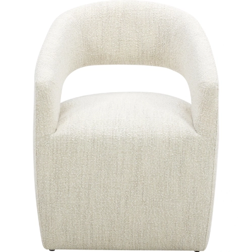 Barrow Rolling Dining Chair in Pearl White Mist Boucle Fabric