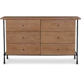 Rene 6 Drawer Dresser in Vintage Brown Wood & Hammered Metal