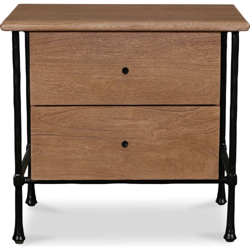 Rene 2 Drawer Nightstand in Vintage Brown Wood & Hammered Metal