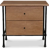 Rene 2 Drawer Nightstand in Vintage Brown Wood & Hammered Metal