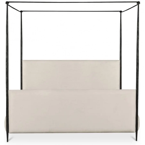 Viola Canopy King Bed in Beige Fabric & Hammered Iron