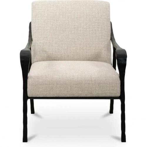 Rowe Accent Chair in Hammered Cast Aluminum & Beige Fabric