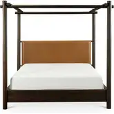 Devin Canopy Bed in Queen Brown Leather & Wood