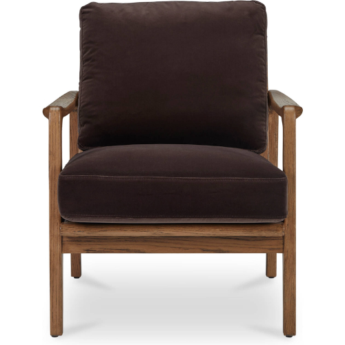Fearne Accent Chair in Dark Brown Fabric & Aged Oak Wood