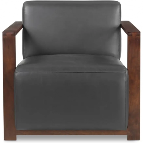 Barnes Accent Chair in Black Top Grain Leather & Wood