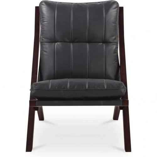 Preston Accent Chair in Black Top Grain Leather & Wood
