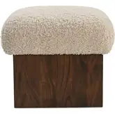Serge Ottoman in Cream Faux Shearling & Wood