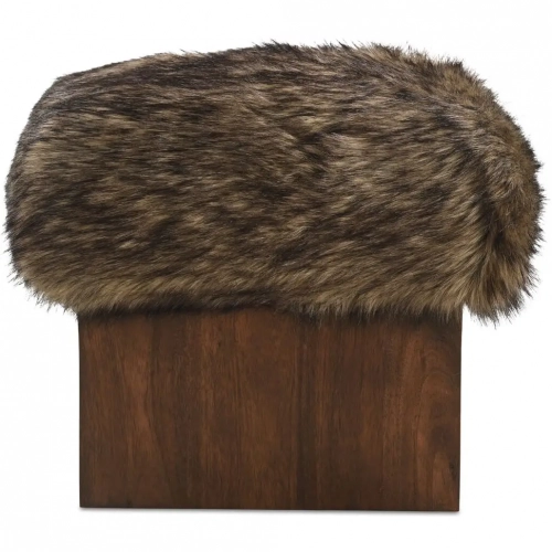 Serge Ottoman in Brown Multicolor Faux Fur & Wood