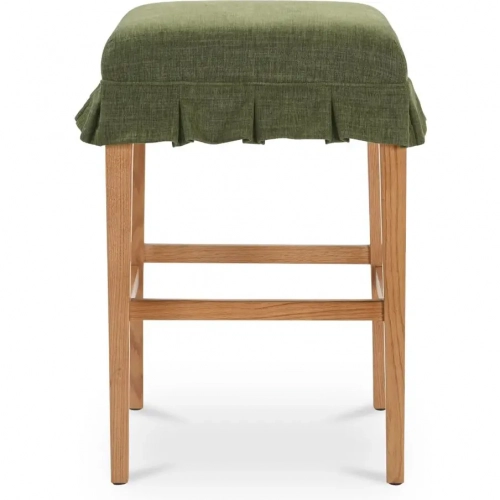 Anna Counter Stool in Green Fabric & Teak Walnut Finish