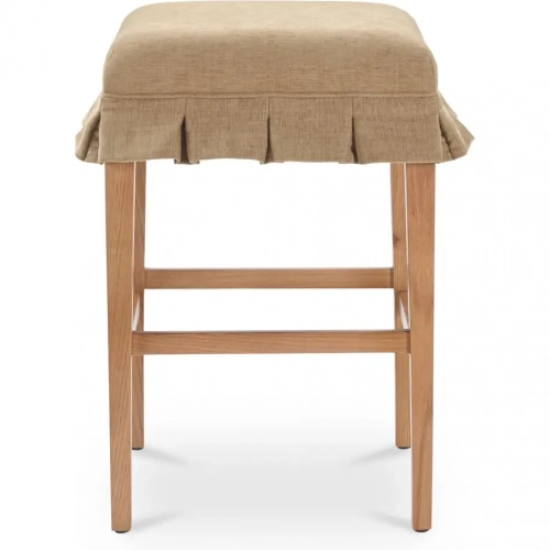 Anna Counter Stool in Light Brown Fabric & Teak Walnut Finish