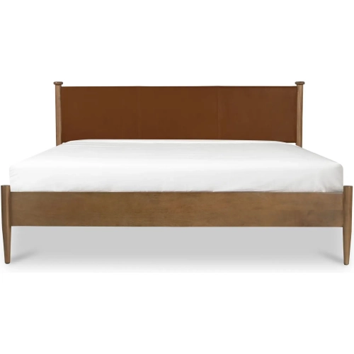 Crosby Queen Bed in Brown Leather & Mango Wood