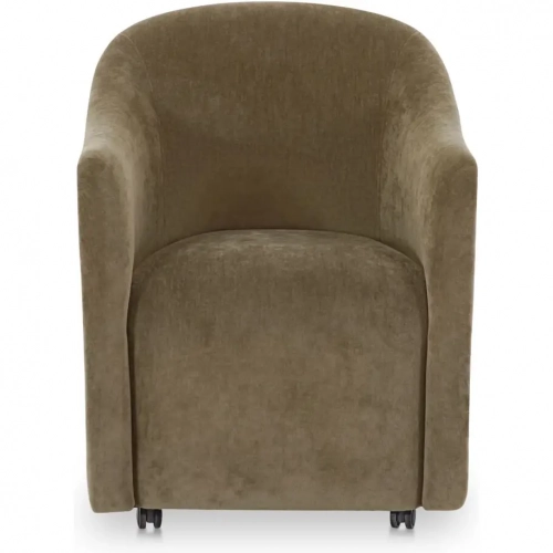 Drava Rolling Barrel Dining Chair in Green Fabric