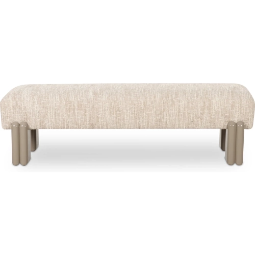 Priya Bench in Textured Off White Fabric & High Gloss Iron