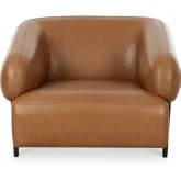 Devlin Accent Lounge Chair in Tan Brown Top Grain Leather & Wood