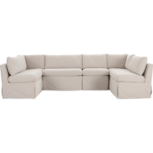 Fable 121" U Shape Dining Banquette in Beige Fabric Slipcover