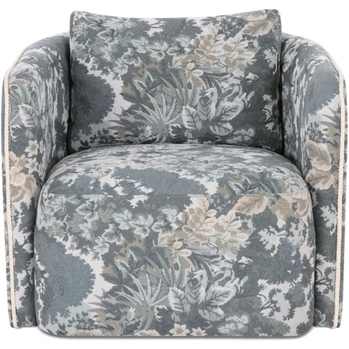 Cecil Swivel Accent Chair in Tapestry Blue Fabric