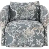 Cecil Swivel Accent Chair in Tapestry Blue Fabric
