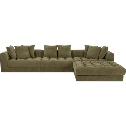 Davie 4-Piece Lounge Modular Sectional Sofa in Tufted Olive Green Fabric