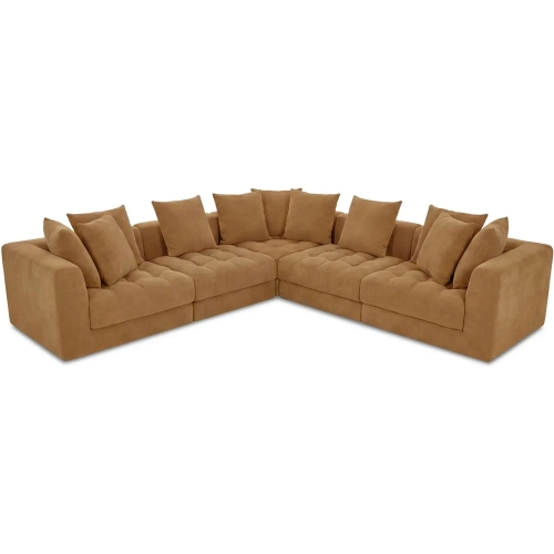 Davie 5-Piece Classic L Modular Sectional Sofa in Tufted Golden Yellow Fabric