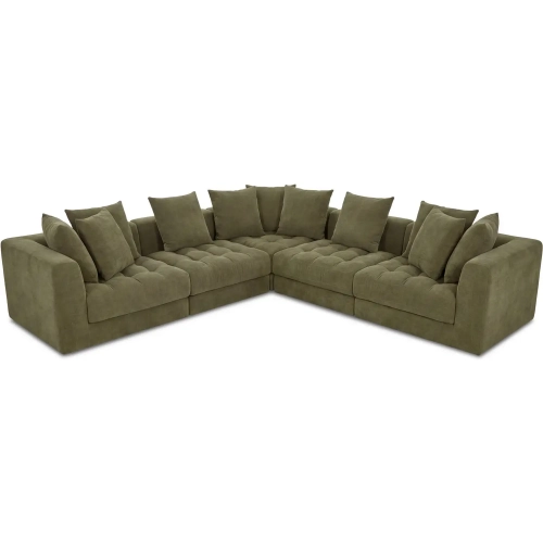 Davie 5-Piece Classic L Modular Sectional in Tufted Olive Green Fabric